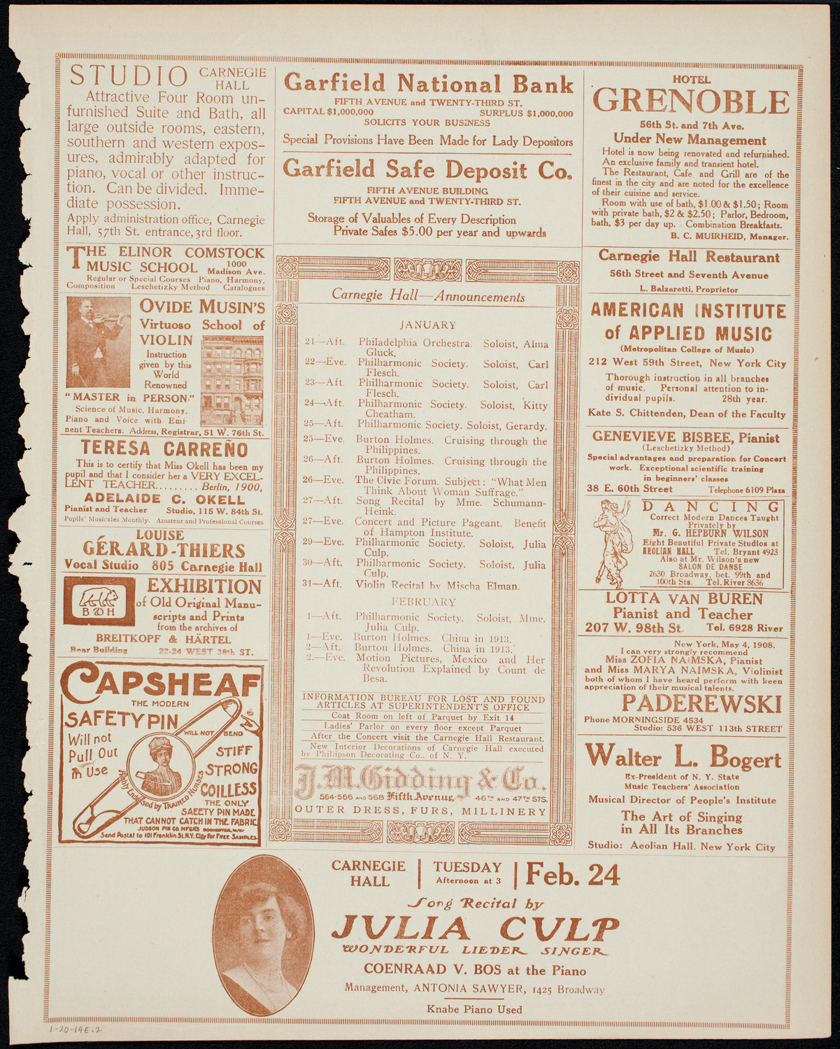 Schola Cantorum of New York, January 20, 1914, program page 3