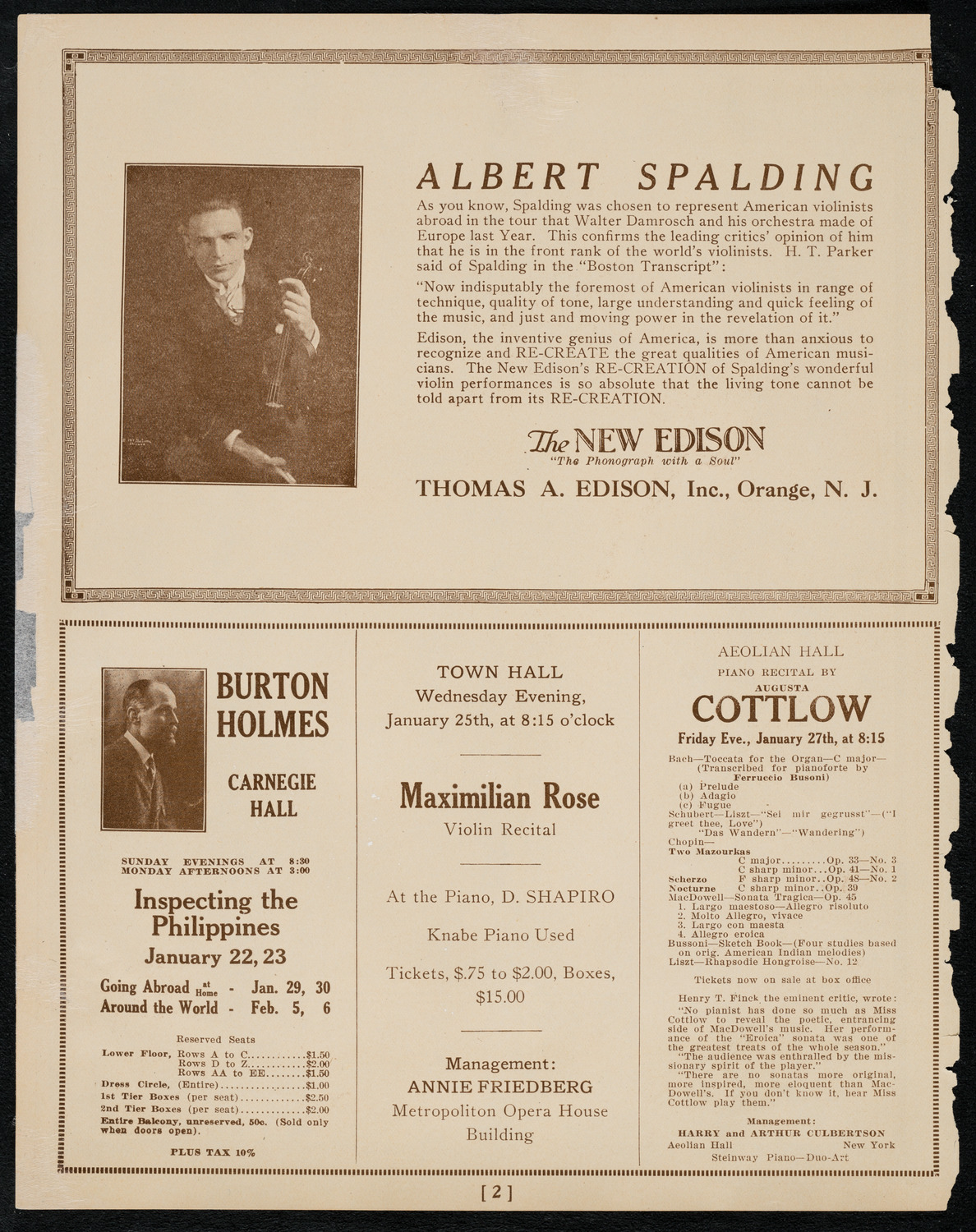 João (Giovanni) Del Negri, Tenor, January 21, 1922, program page 2