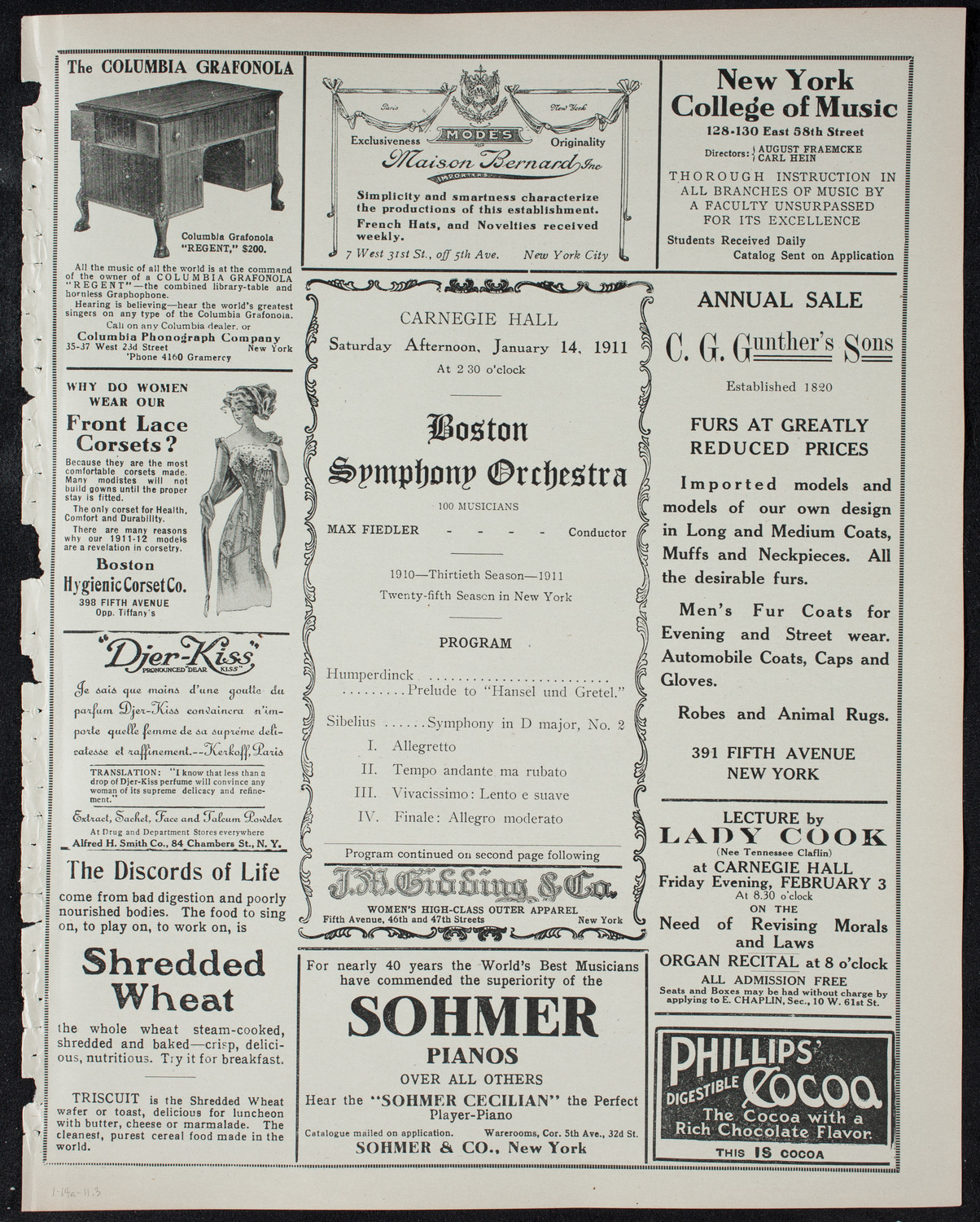 Boston Symphony Orchestra, January 14, 1911, program page 5
