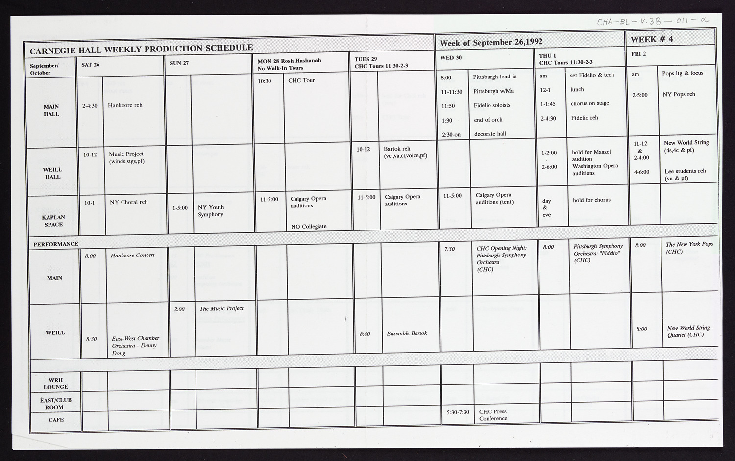 Carnegie Hall Booking Ledger, volume 38, page 11a