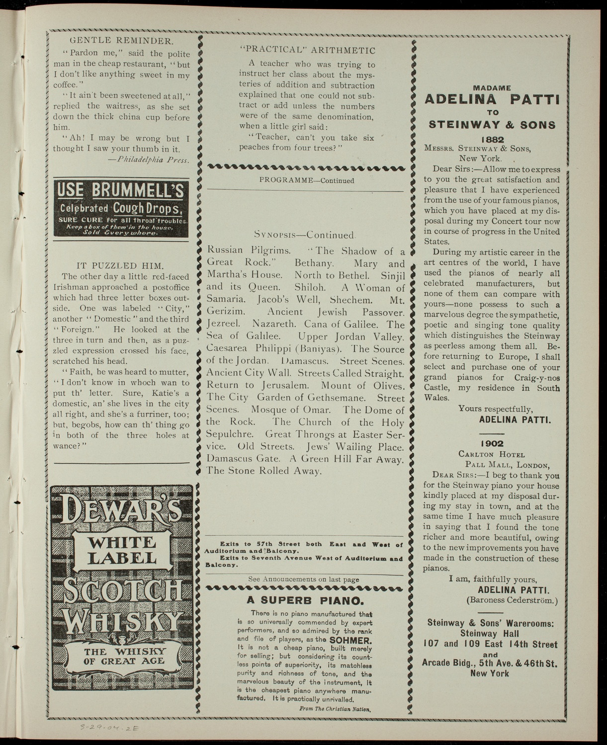 Elmendorf Lecture: A Journey Through the Holy Land, March 29, 1904, program page 3