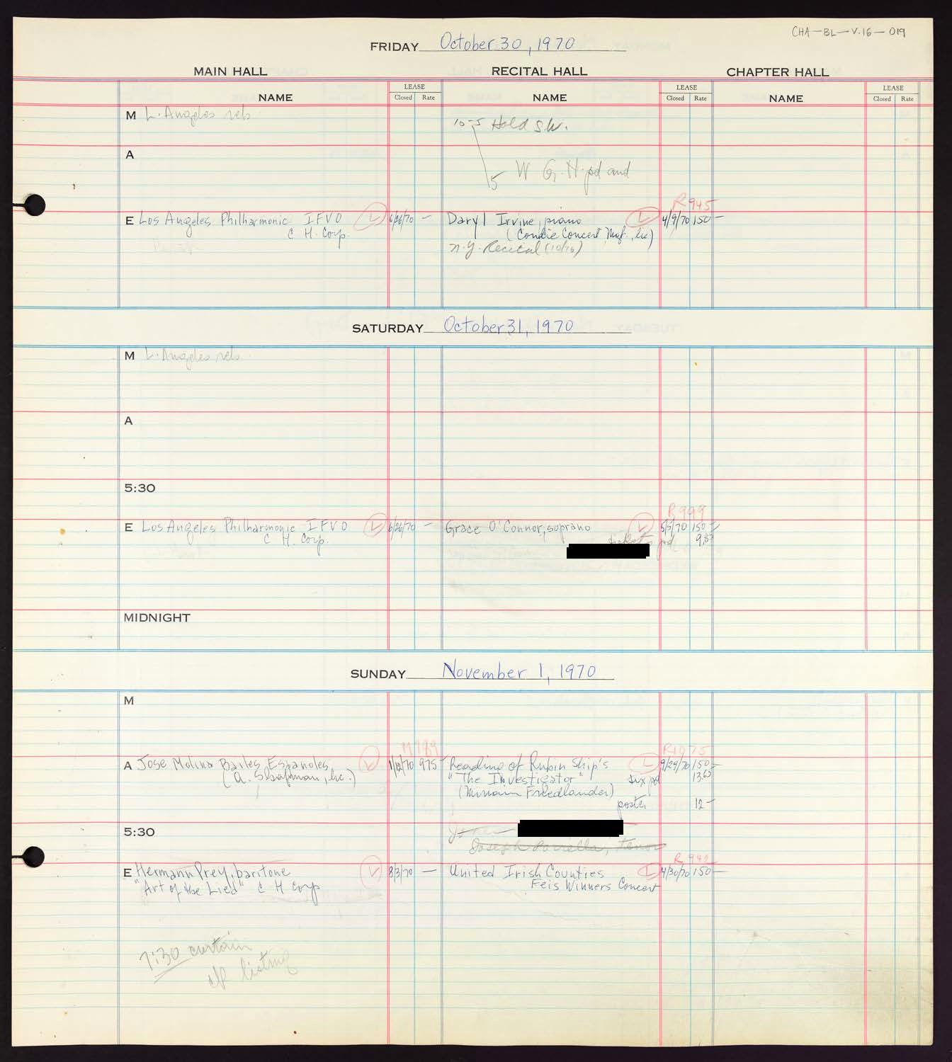 Carnegie Hall Booking Ledger, volume 16, page 19