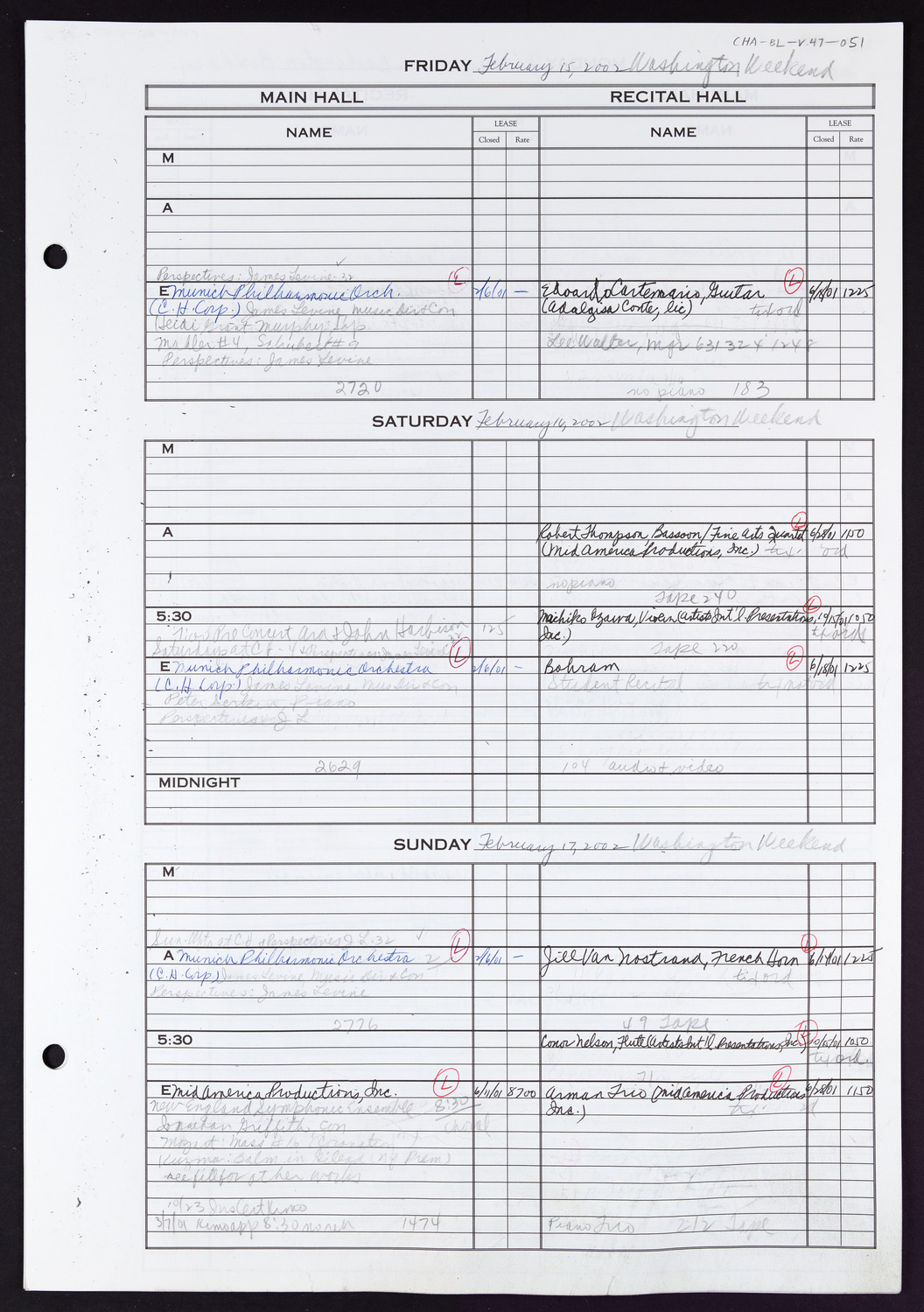 Carnegie Hall Booking Ledger, volume 47, page 51