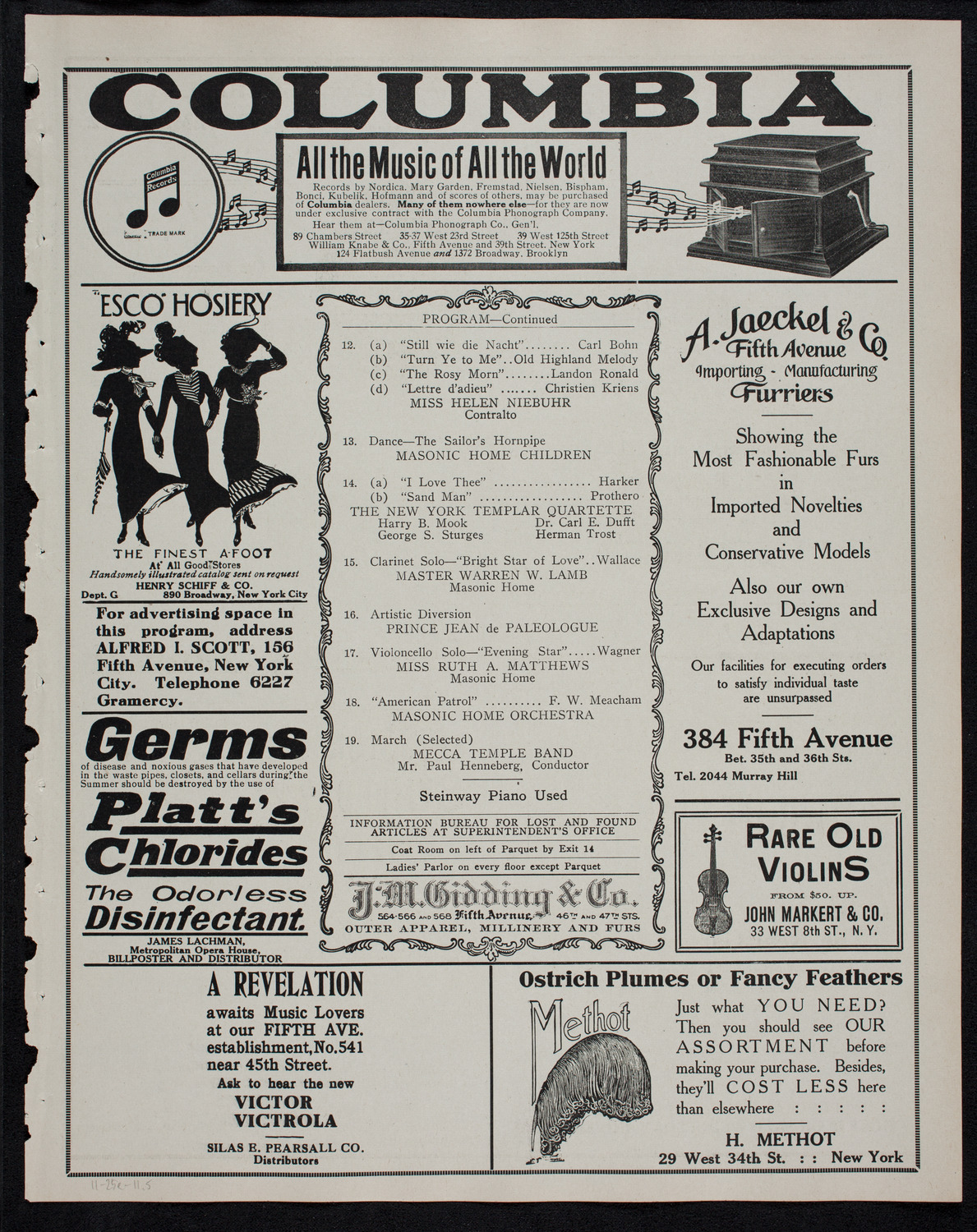 Benefit: Children of the Masonic Home, November 25, 1911, program page 9