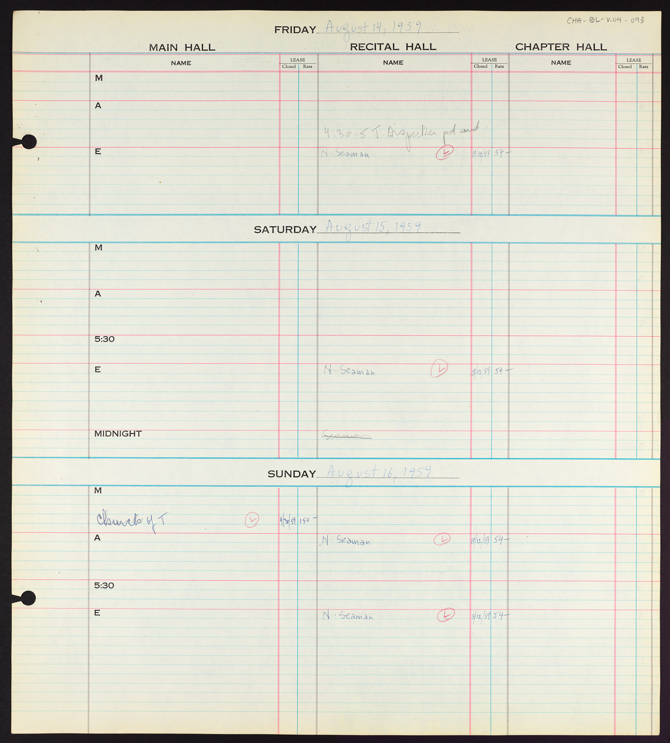 Carnegie Hall Booking Ledger, volume 4, page 93