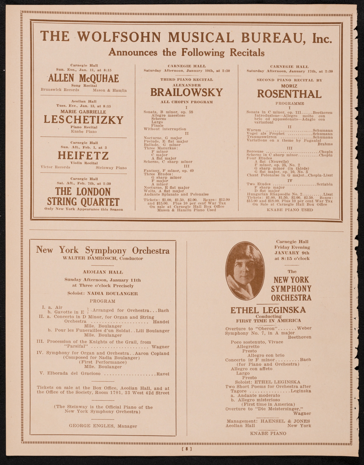 Philadelphia Orchestra, January 6, 1925, program page 8