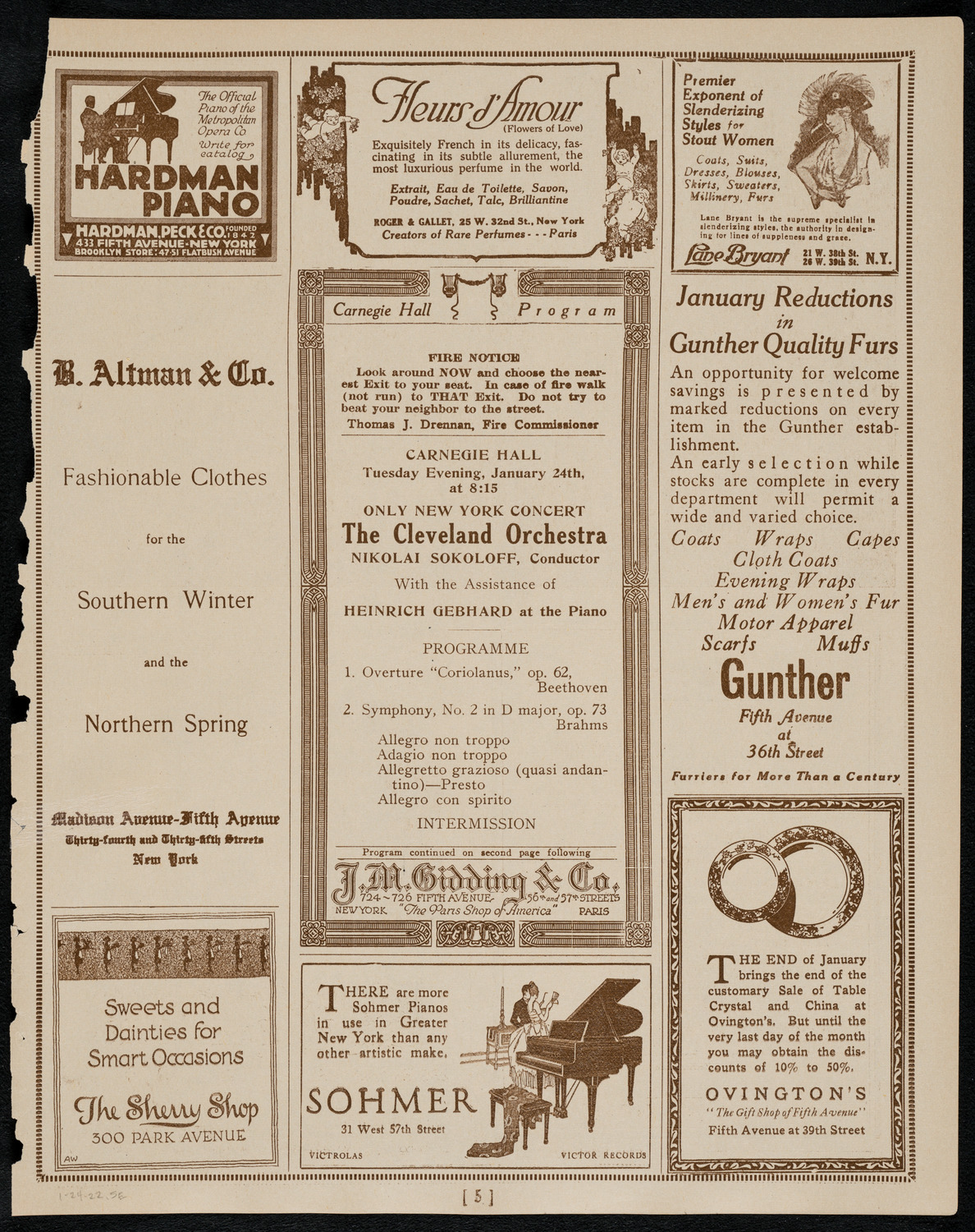 Cleveland Orchestra, January 24, 1922, program page 5