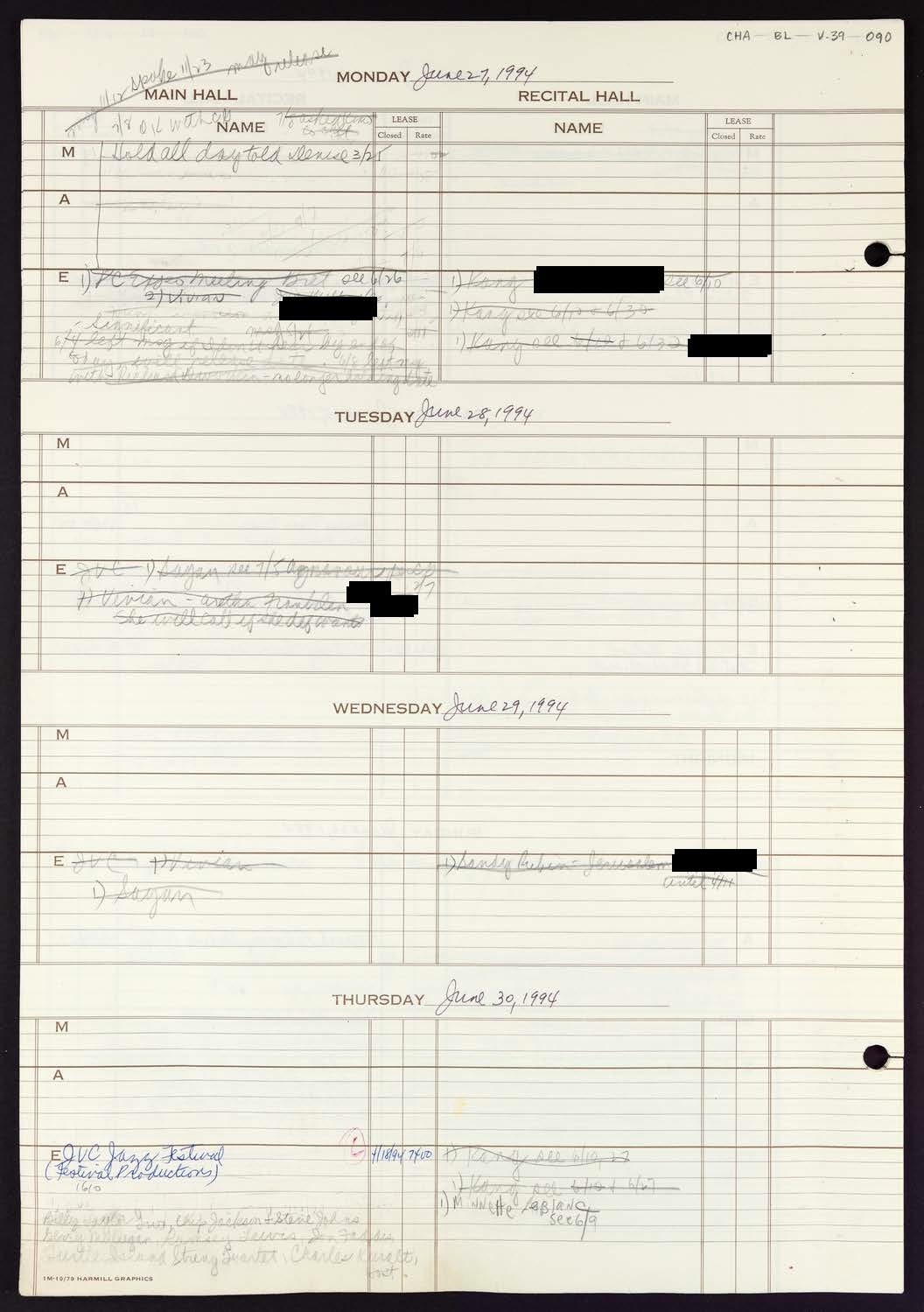 Carnegie Hall Booking Ledger, volume 39, page 90