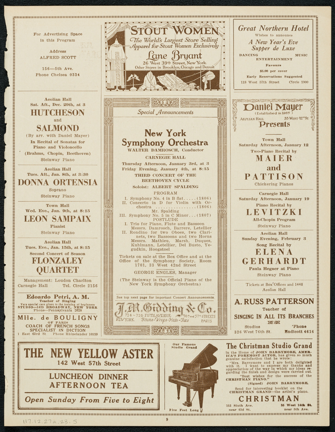 New York Symphony Orchestra, December 27, 1923, program page 9