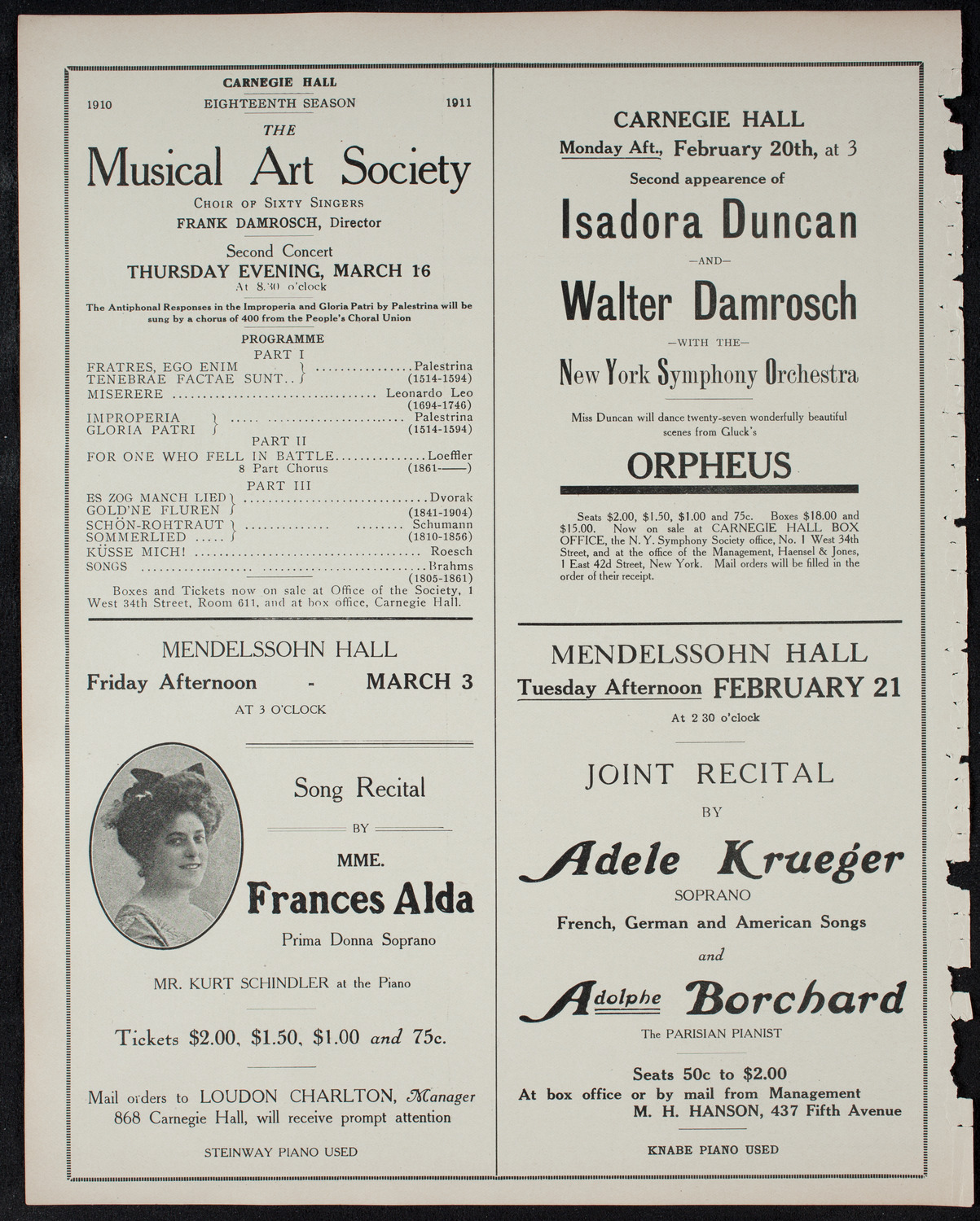 Russian Symphony Society of New York, February 16, 1911, program page 10