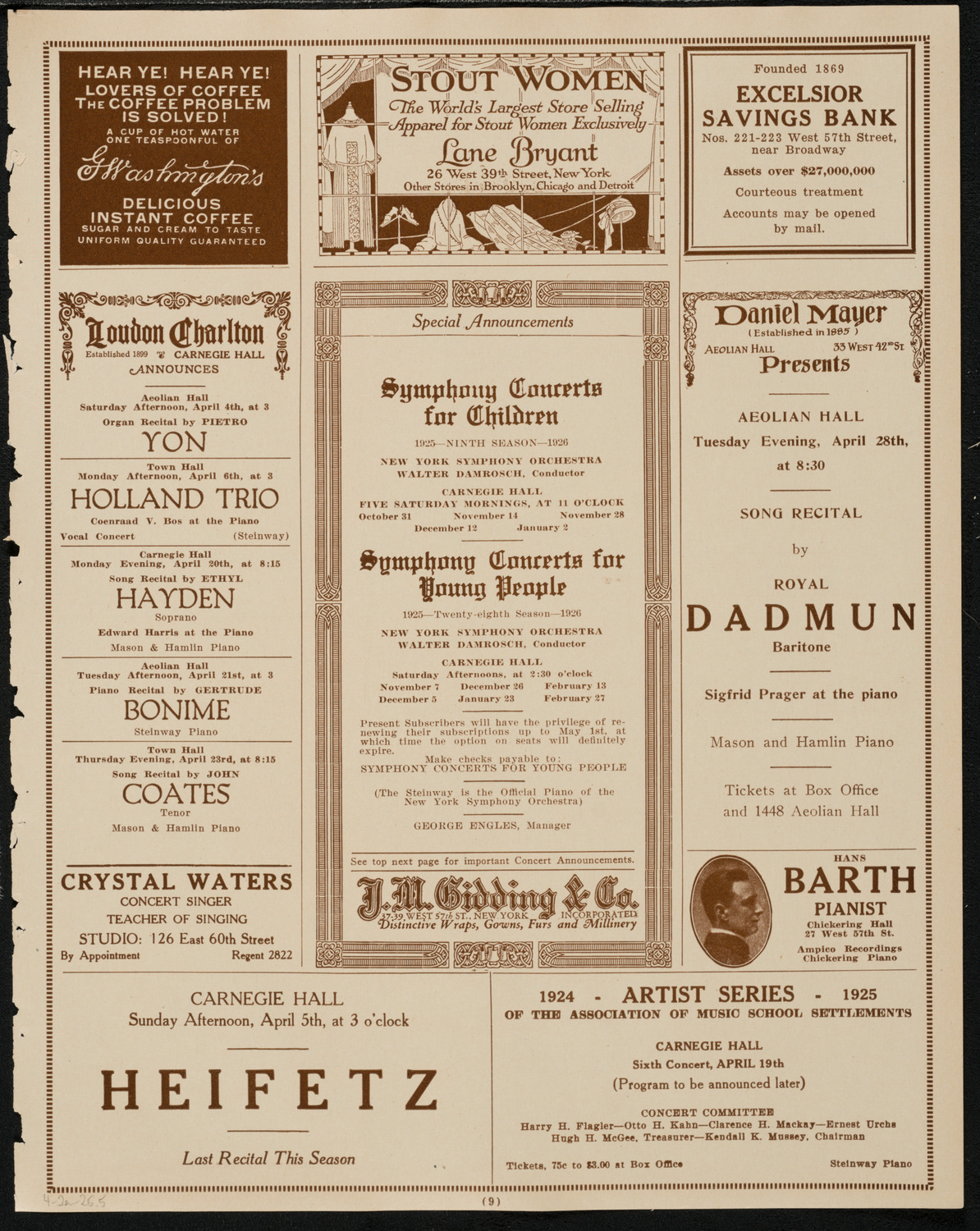 New York Symphony Orchestra, April 2, 1925, program page 9