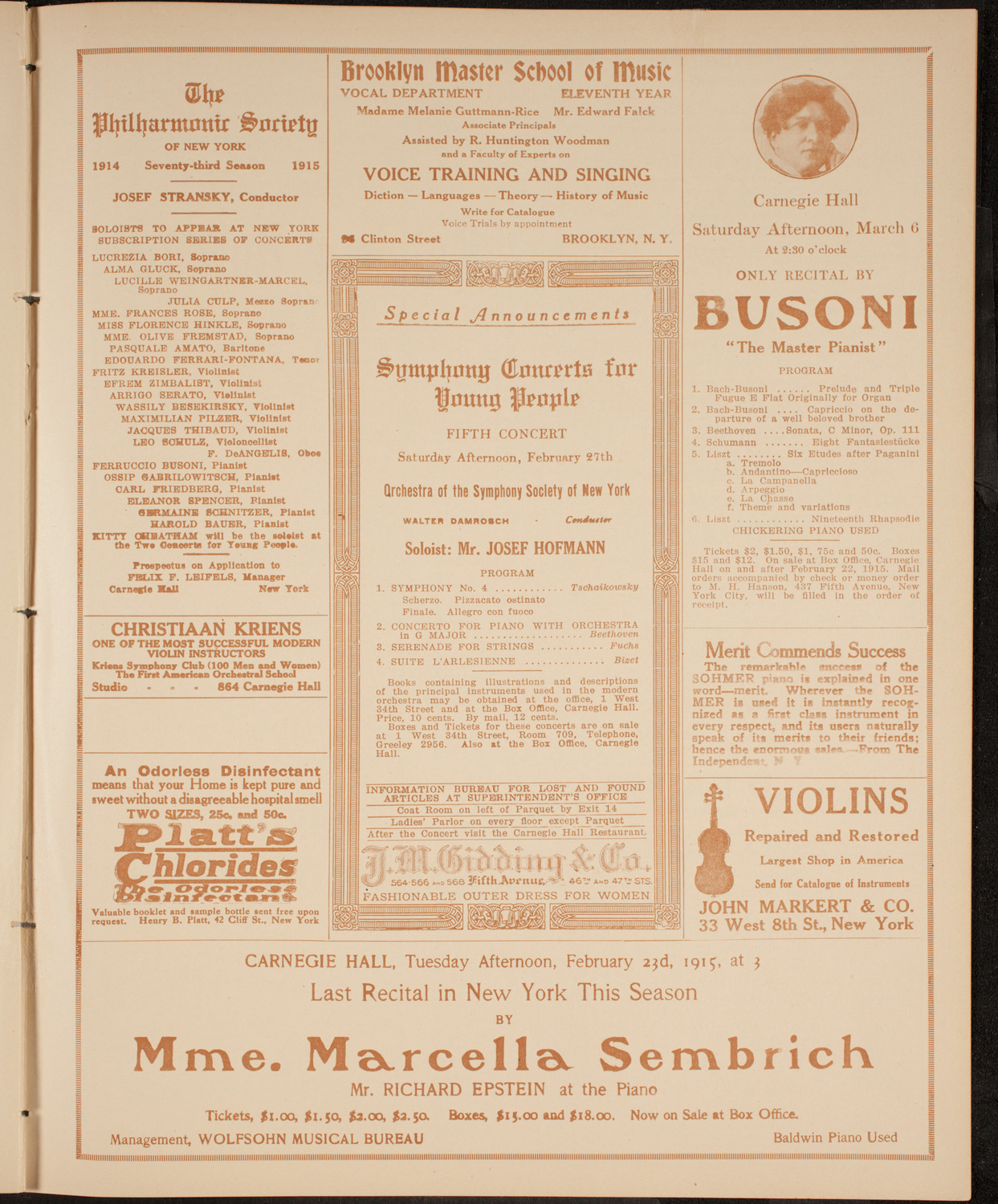 New York Symphony Orchestra, February 10, 1915, program page 9