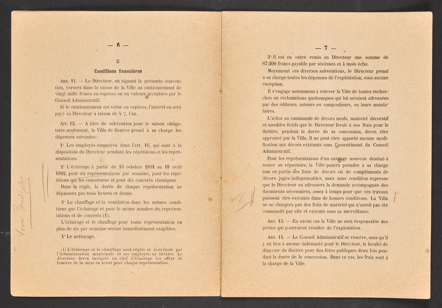 Convention et Cahier de Charges pour l'exploitation du Theatre de Genève (1891-1892), page 4 of 13