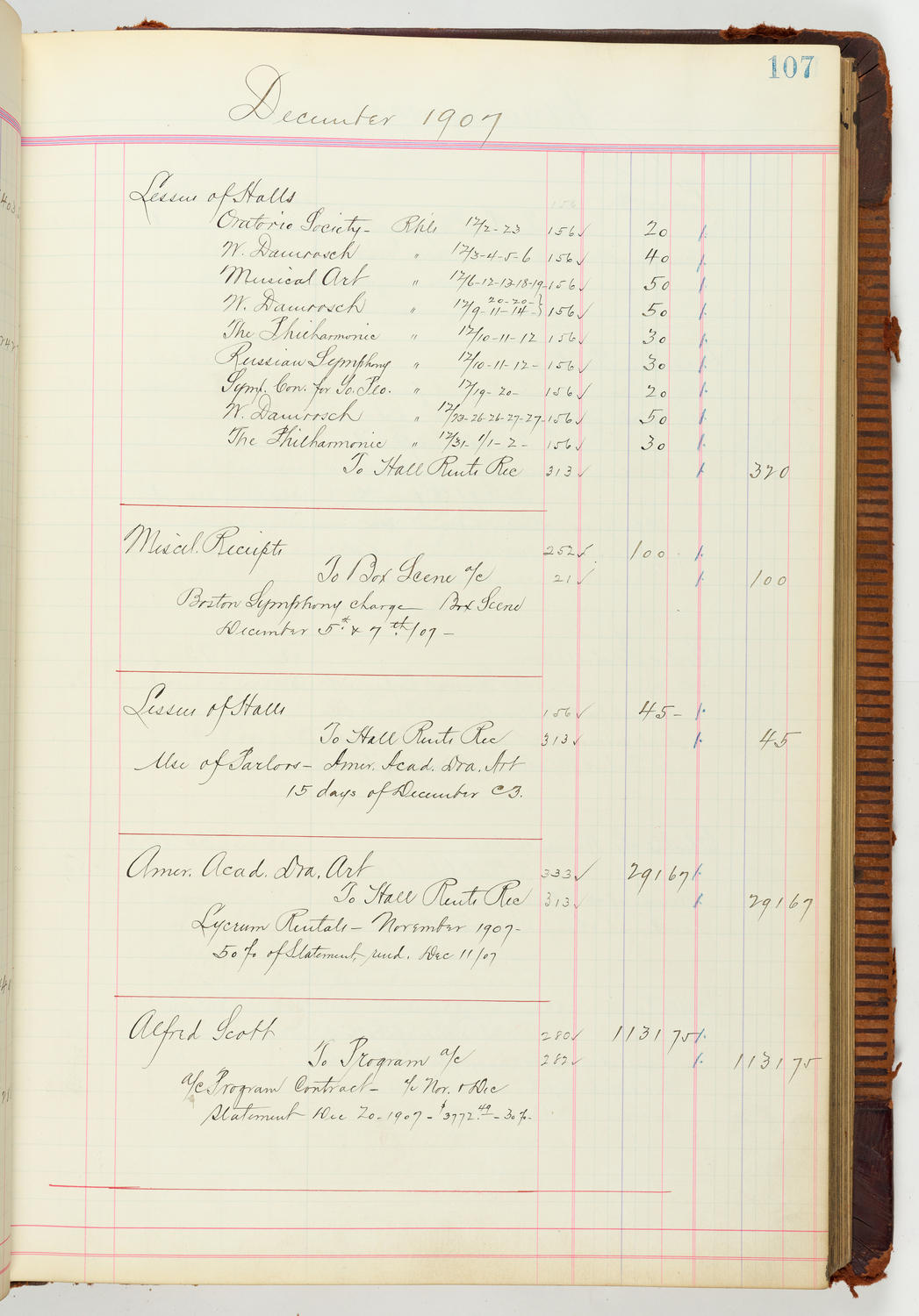 Music Hall Accounting Ledger Journal, volume 7, page 107