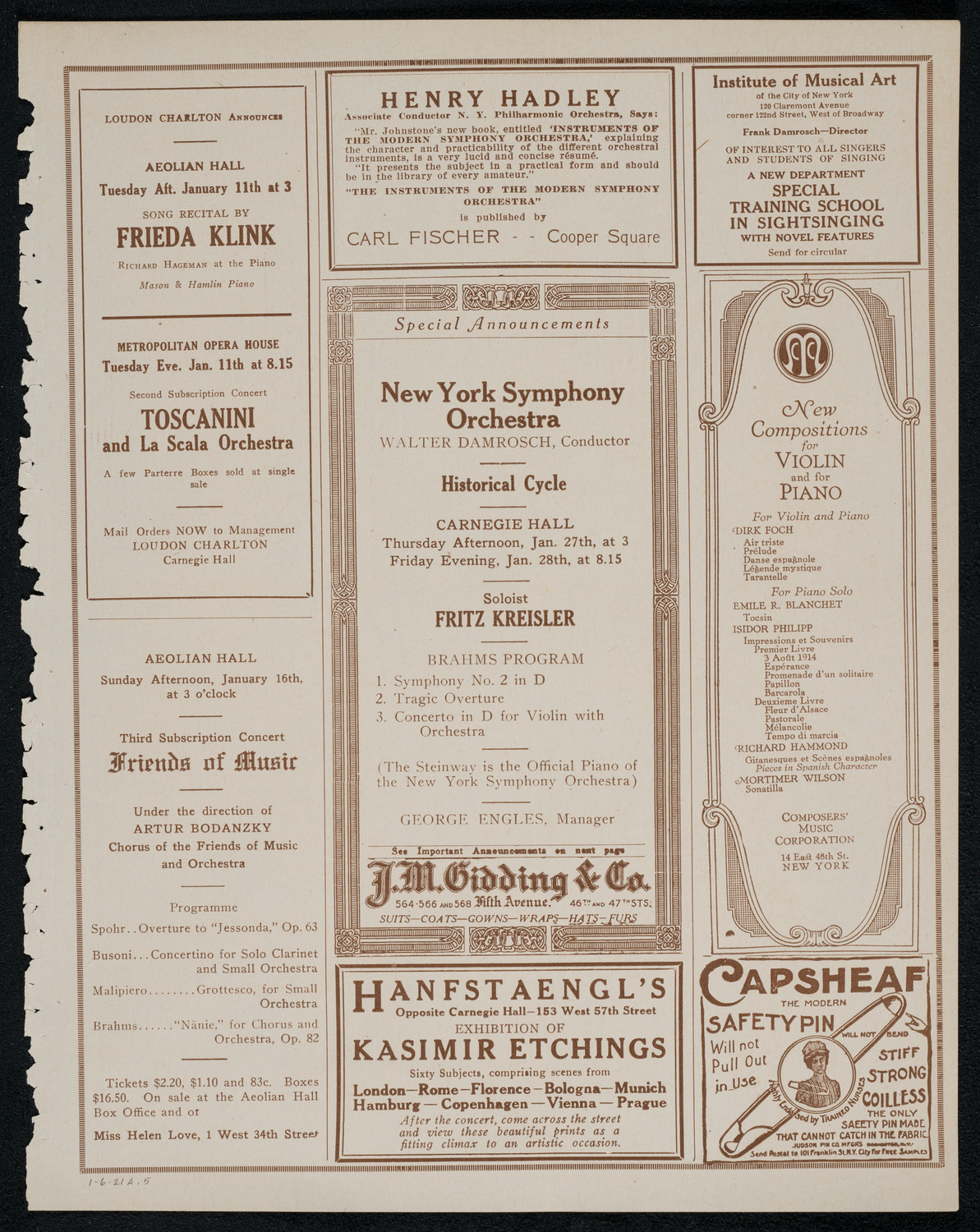 New York Symphony Orchestra, January 6, 1921, program page 9