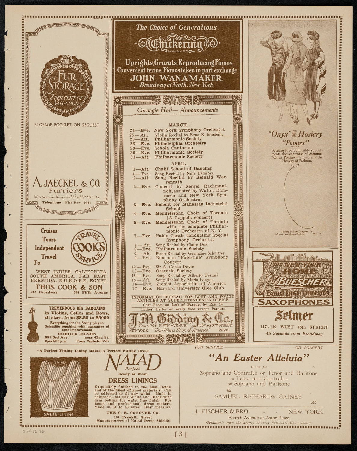 New York Philharmonic, March 24, 1922, program page 3