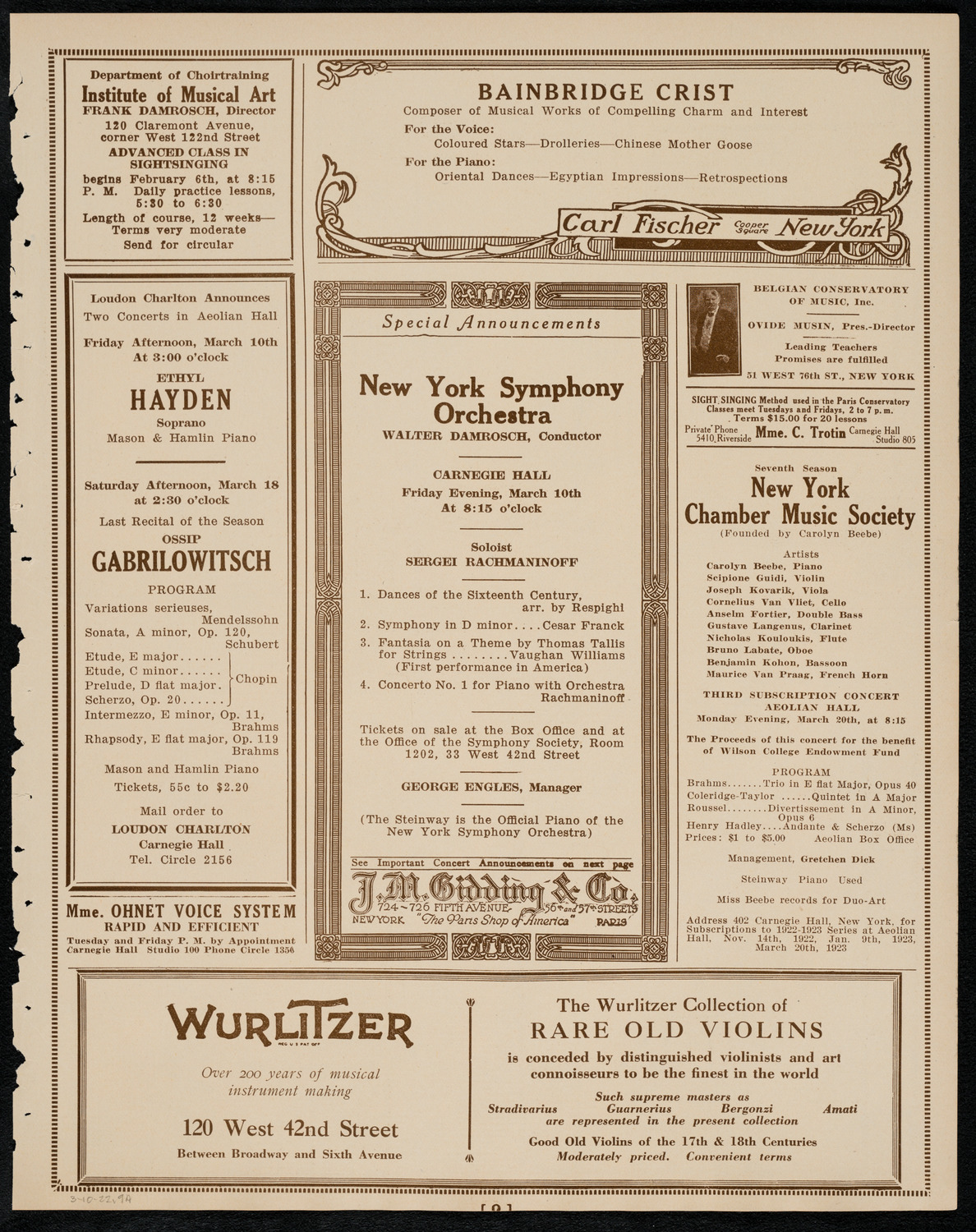 New York Philharmonic, March 10, 1922, program page 9
