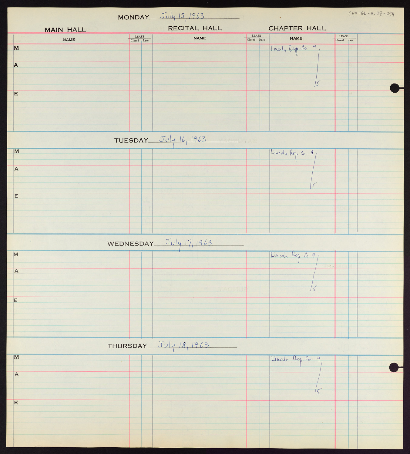 Carnegie Hall Booking Ledger, volume 8, page 84