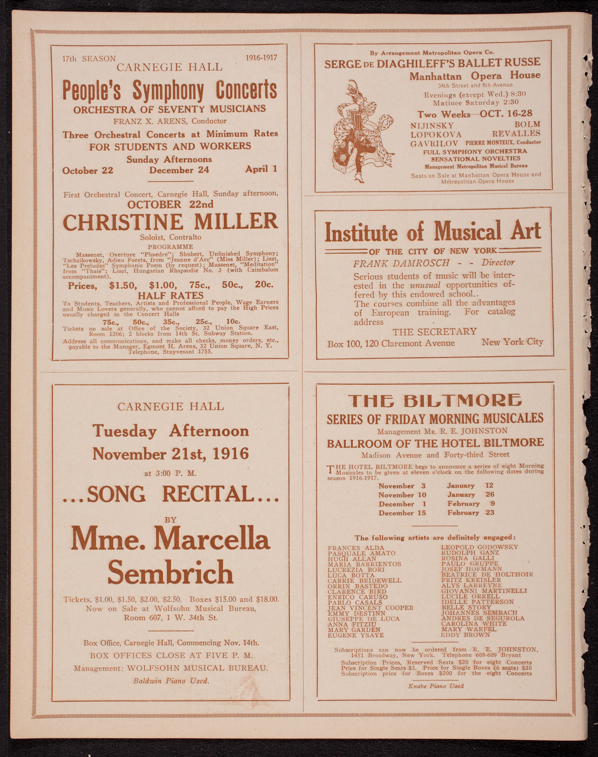 Efrem Zimbalist, Violin, October 21, 1916, program page 2