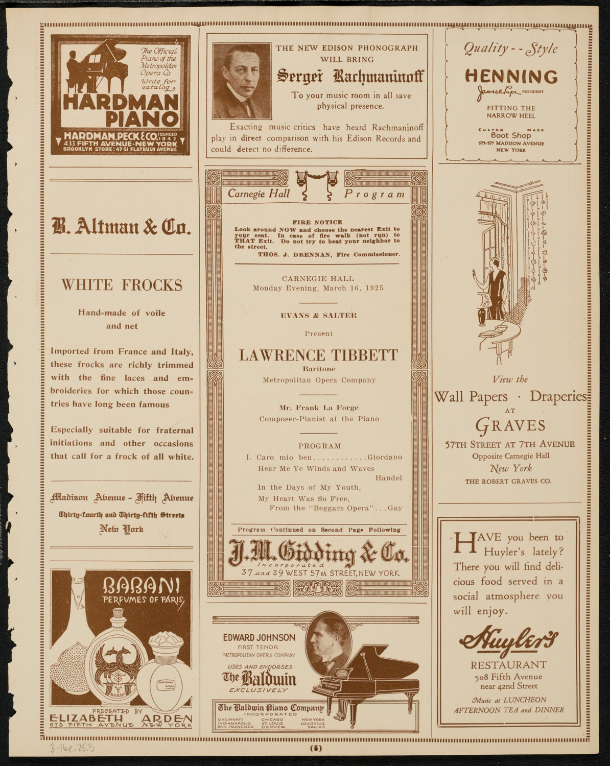 Lawrence Tibbett, Baritone, March 16, 1925, program page 5