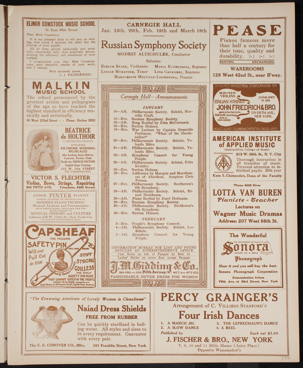 New York Philharmonic, January 13, 1916, program page 3