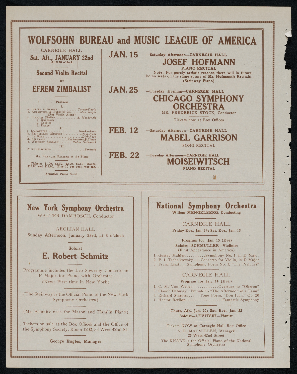 National Symphony Orchestra, January 13, 1921, program page 8