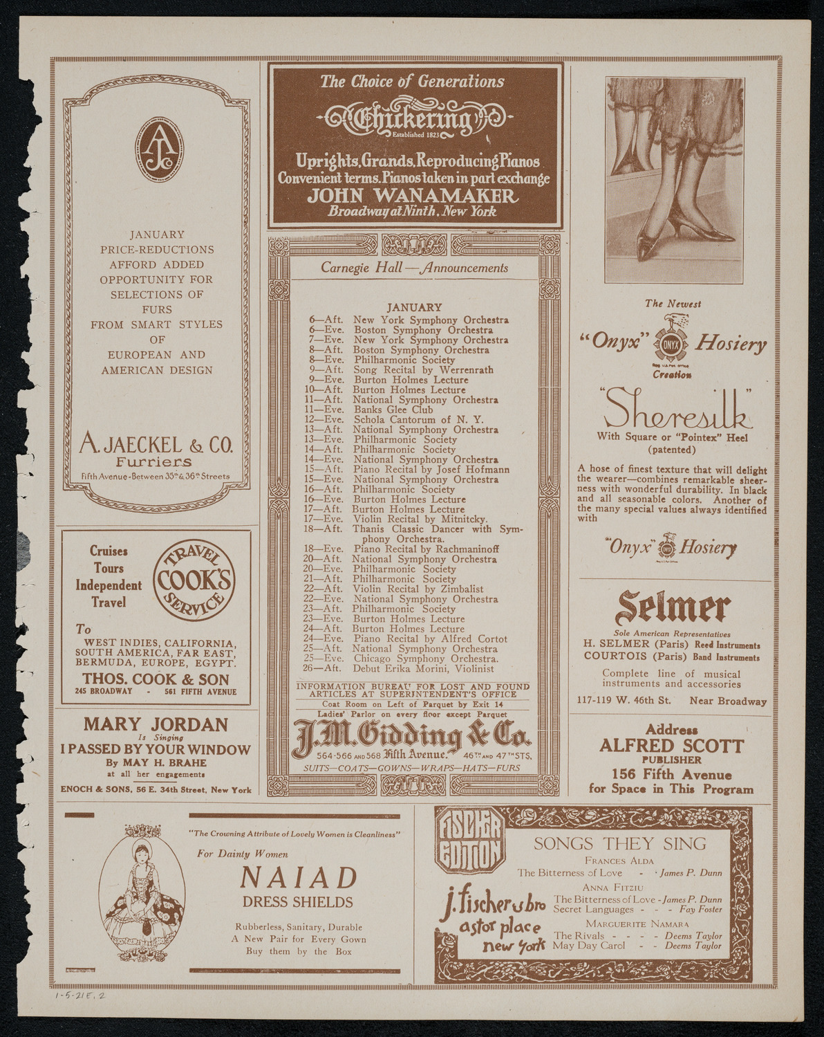Frieda Hempel, Soprano, January 5, 1921, program page 3