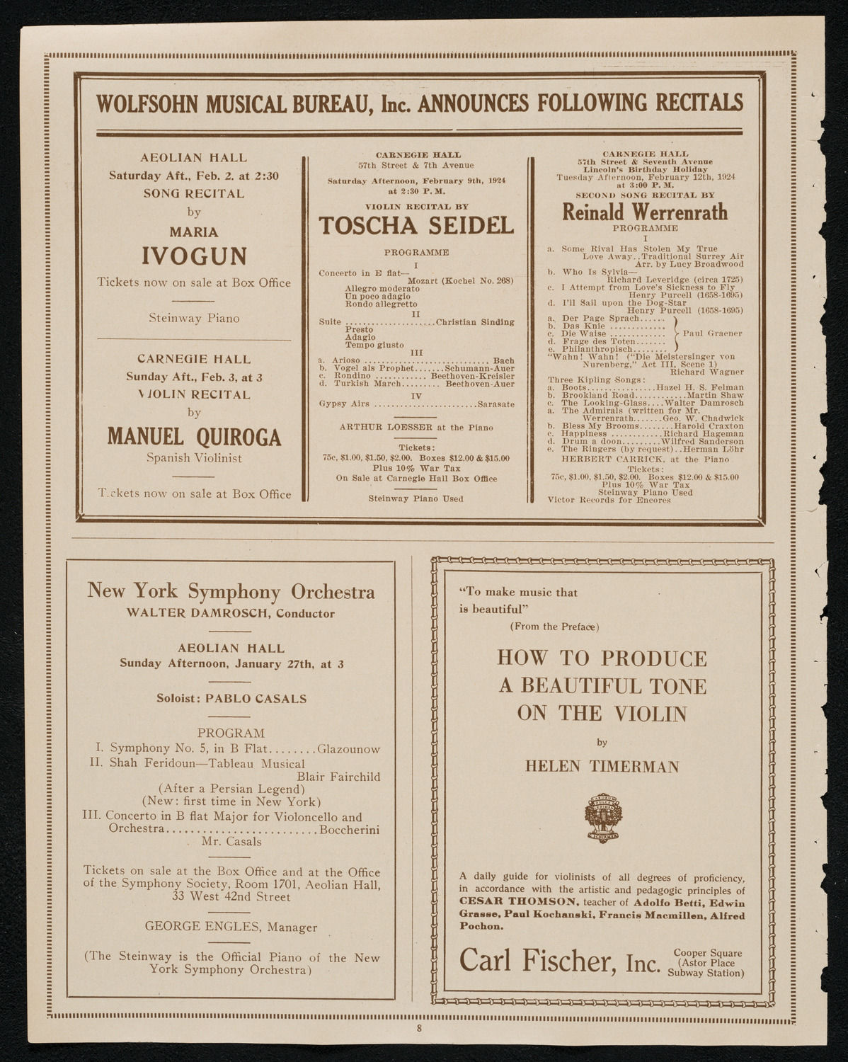 Edith Mason, Soprano, January 22, 1924, program page 8