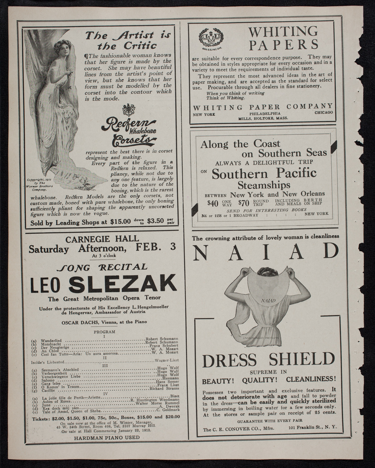 Lecture by Father Bernard Vaughan, January 31, 1912, program page 2