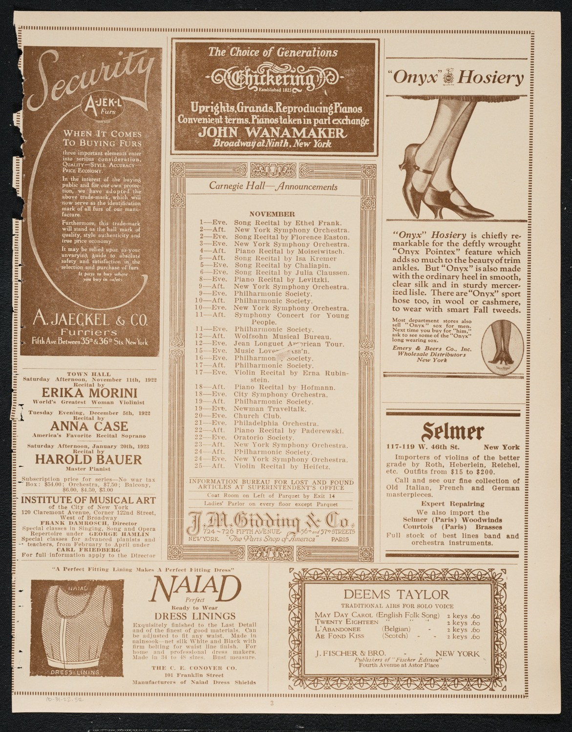 Philadelphia Orchestra, October 31, 1922, program page 3