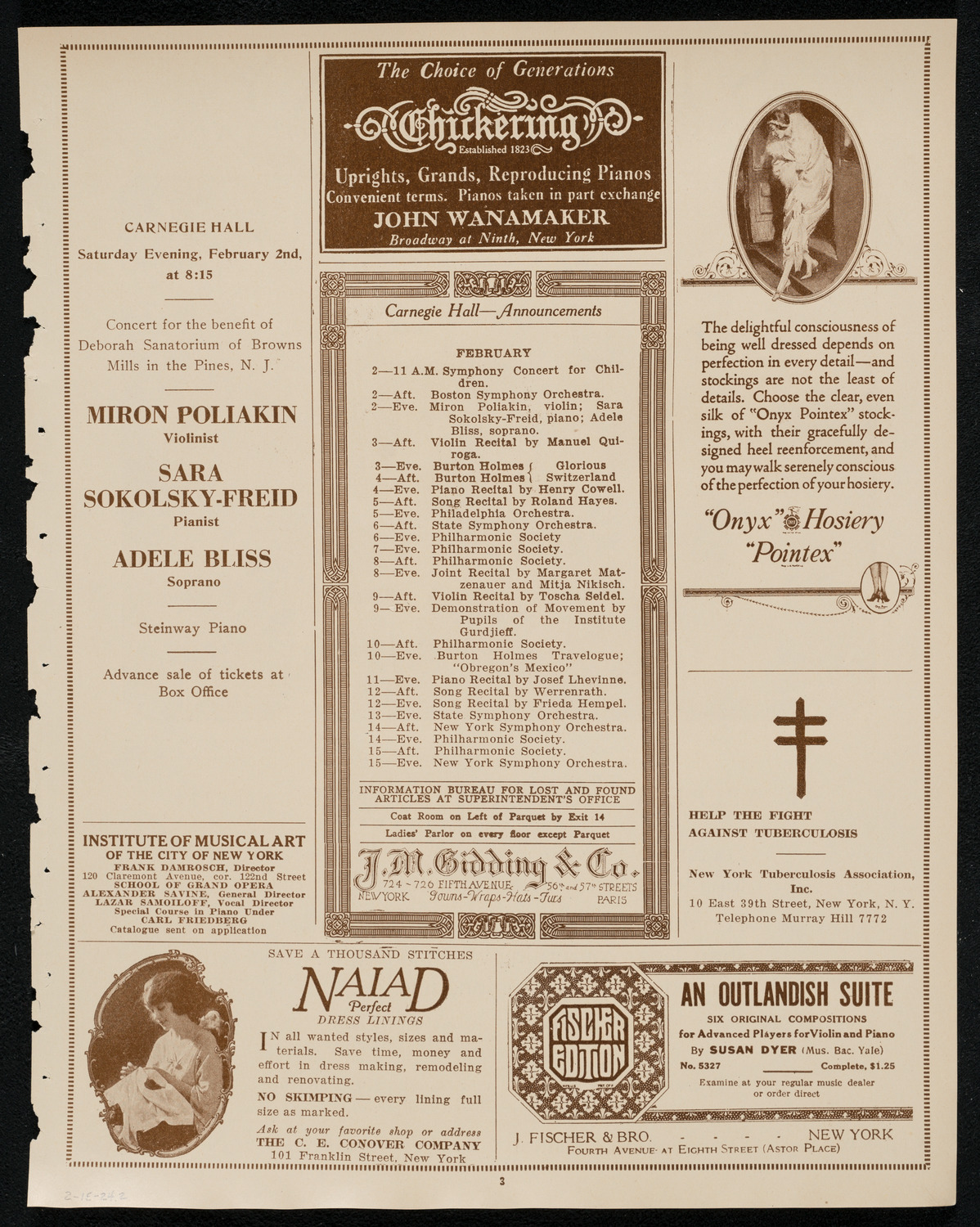 New York Symphony Orchestra: Beethoven Cycle, February 1, 1924, program page 3