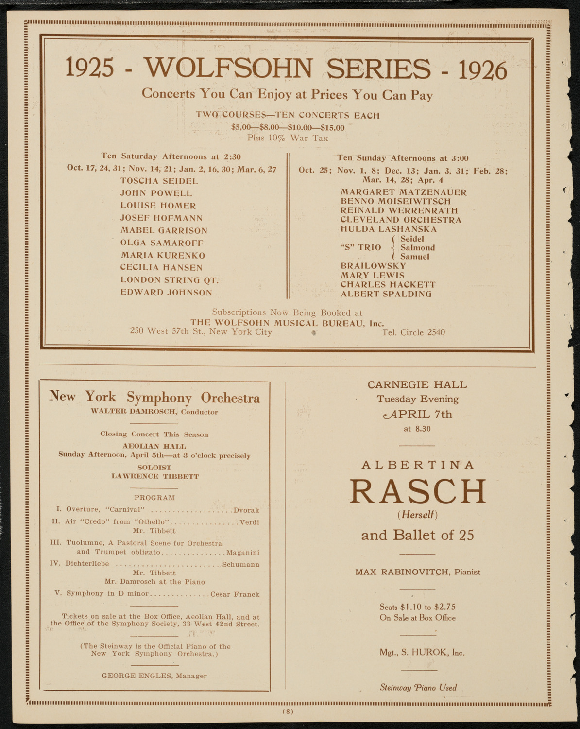 Ruth St. Denis with Ted Shawn and the Denishawn Dancers, March 31, 1925, program page 8