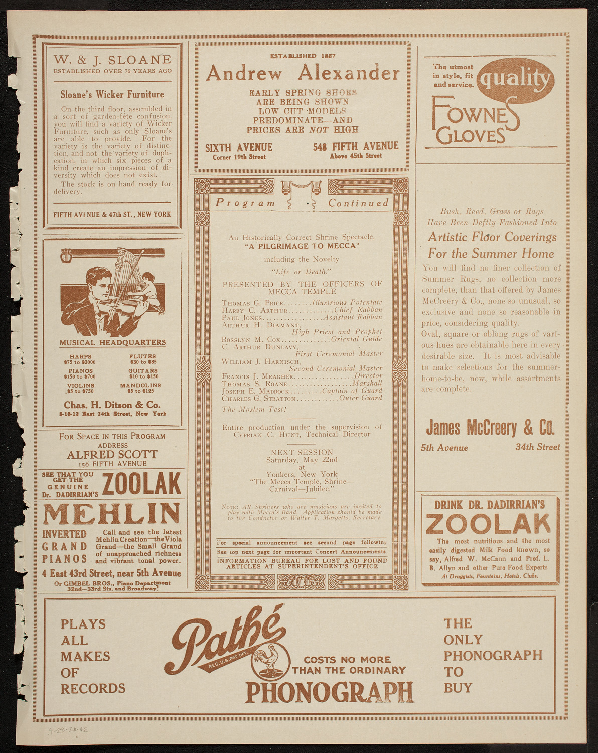 Mecca Temple Ceremonial Session, April 28, 1920, program page 7