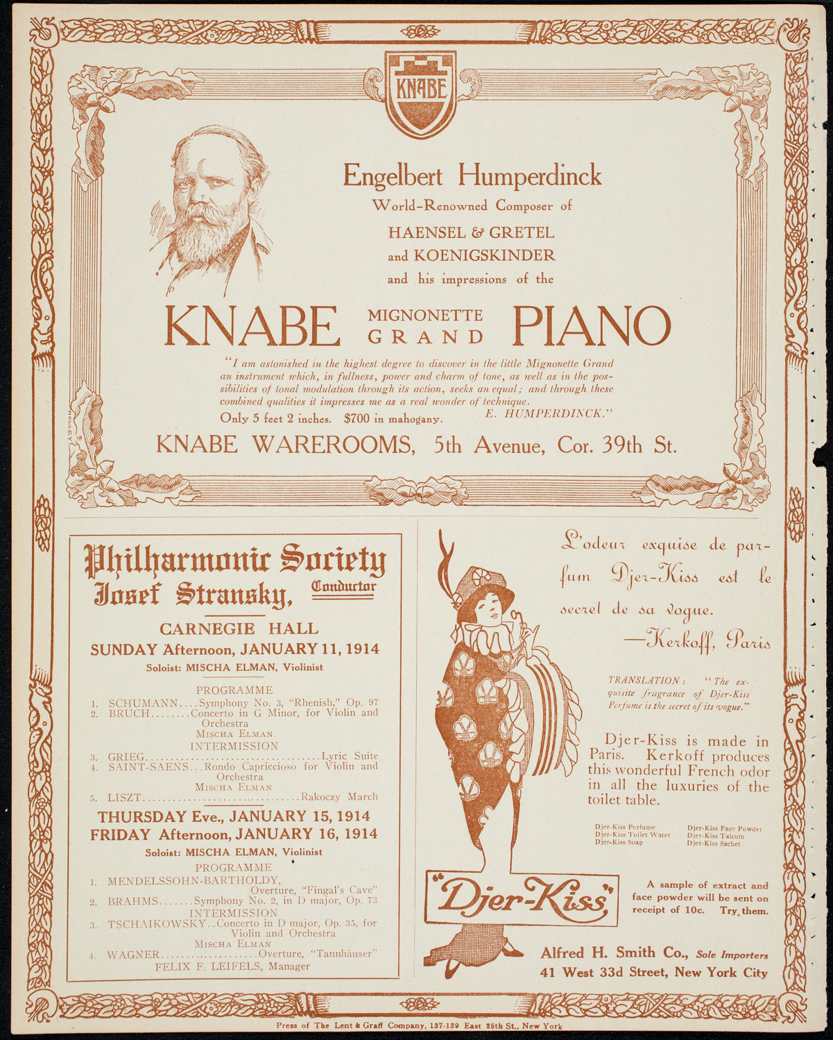 Fritz Kreisler, Violin, January 3, 1914, program page 12
