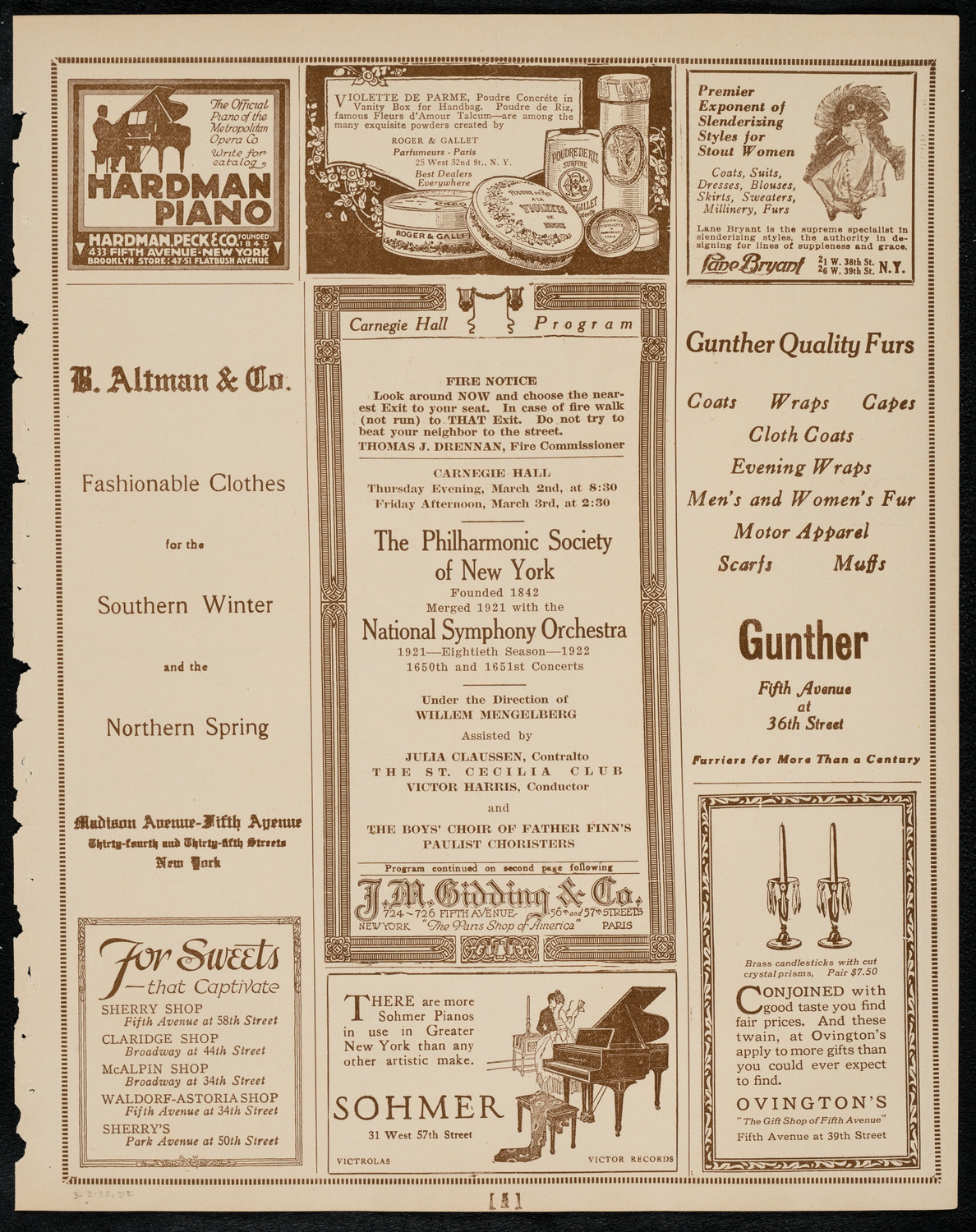 New York Philharmonic, March 2, 1922, program page 5