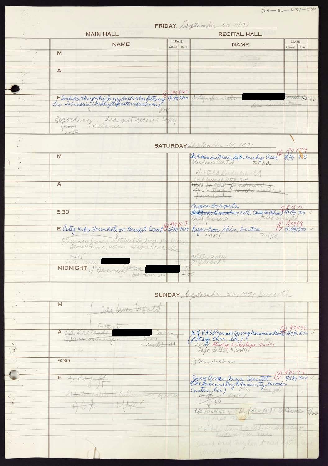 Carnegie Hall Booking Ledger, volume 37, page 9