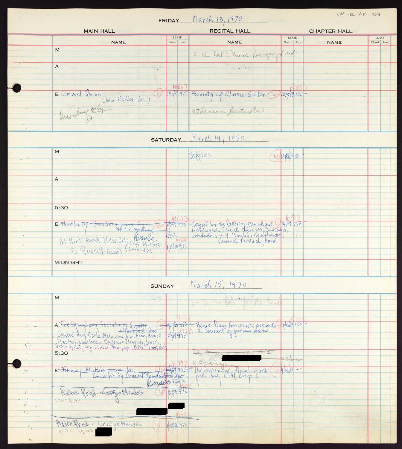 Carnegie Hall Booking Ledger, volume 15, page 59