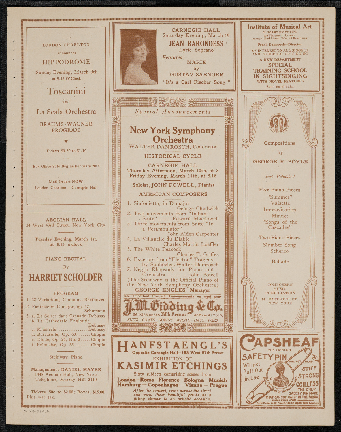 National Symphony Orchestra, February 23, 1921, program page 9