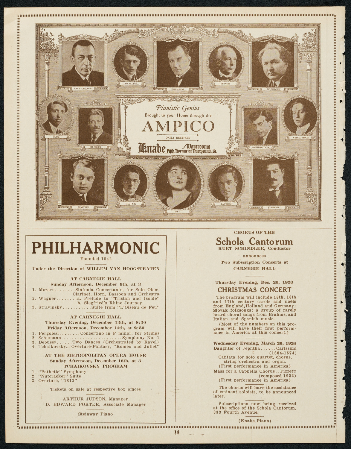 Ignatz Waghalter with the New York Symphony Orchestra, December 7, 1923, program page 12