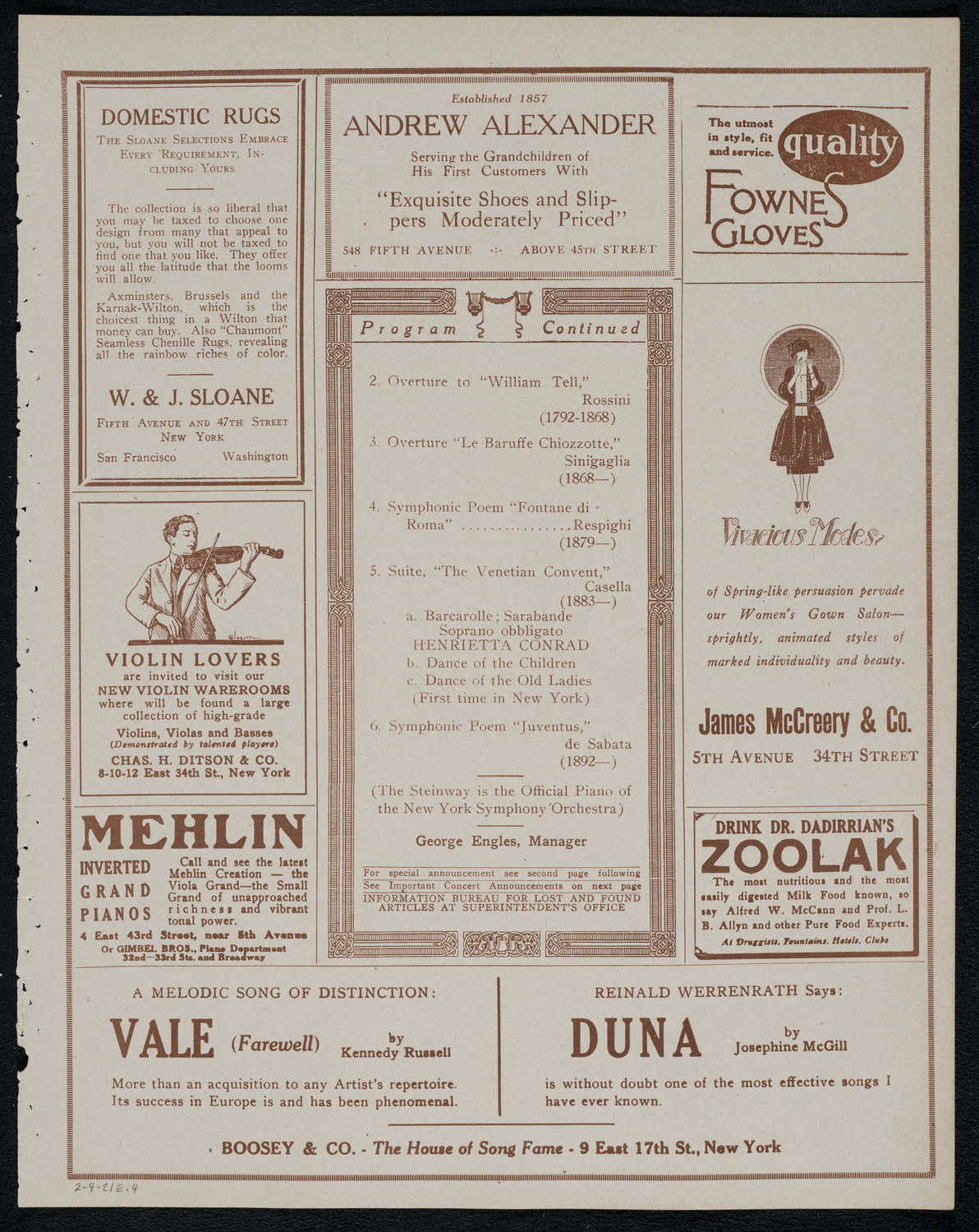 New York Symphony Orchestra, February 4, 1921, program page 7