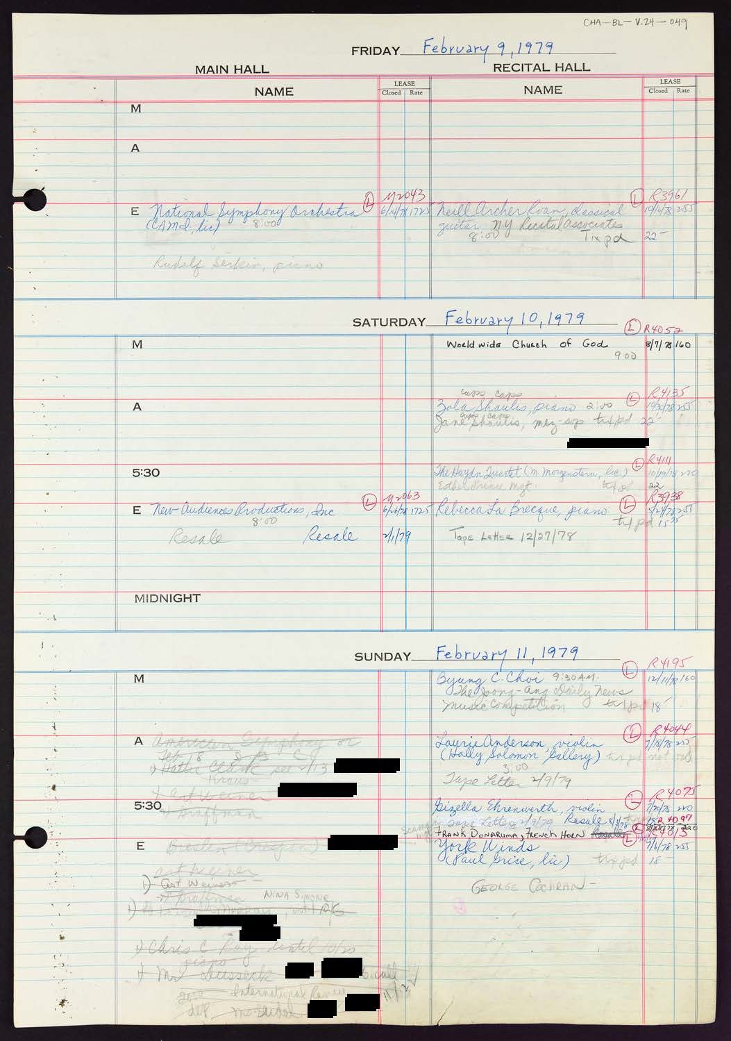 Carnegie Hall Booking Ledger, volume 24, page 49