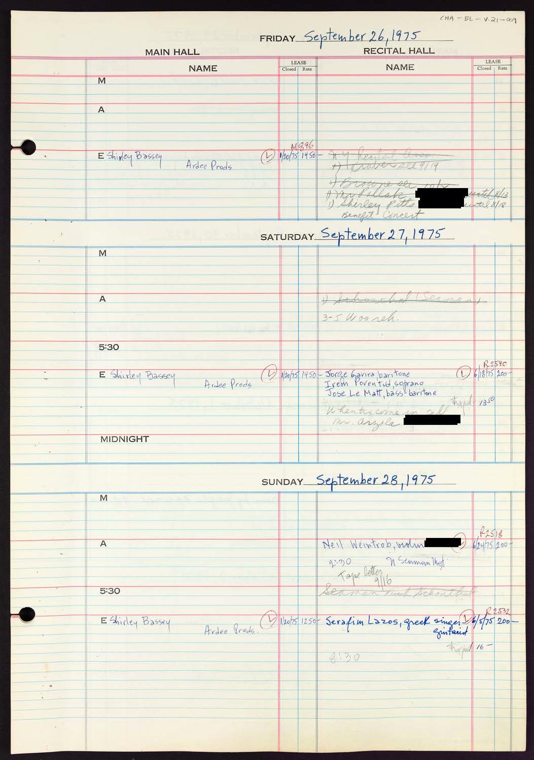 Carnegie Hall Booking Ledger, volume 21, page 9