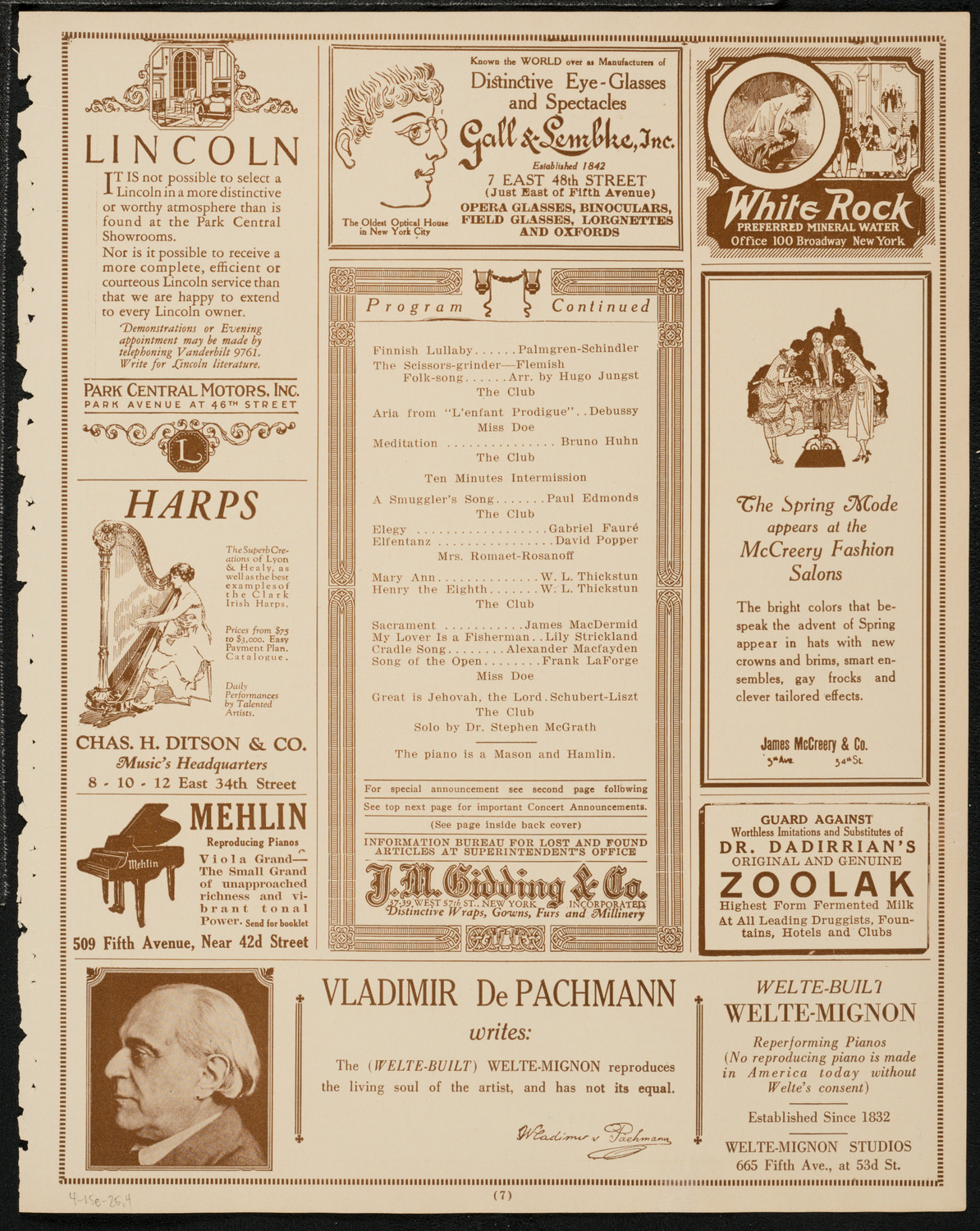 New York Banks' Glee Club, April 15, 1925, program page 7