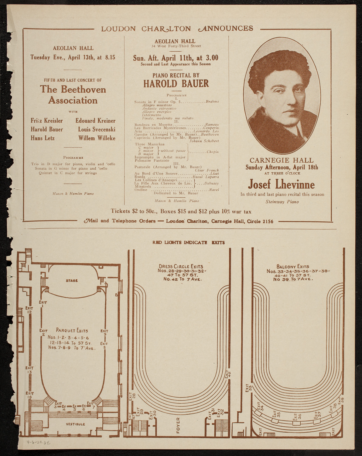 Josef Schlisky and Max Gegna, April 6, 1920, program page 11