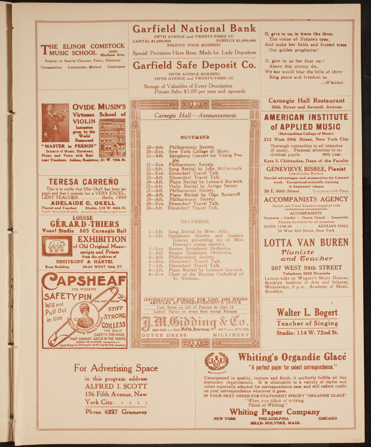 New York Philharmonic, November 19, 1914, program page 3