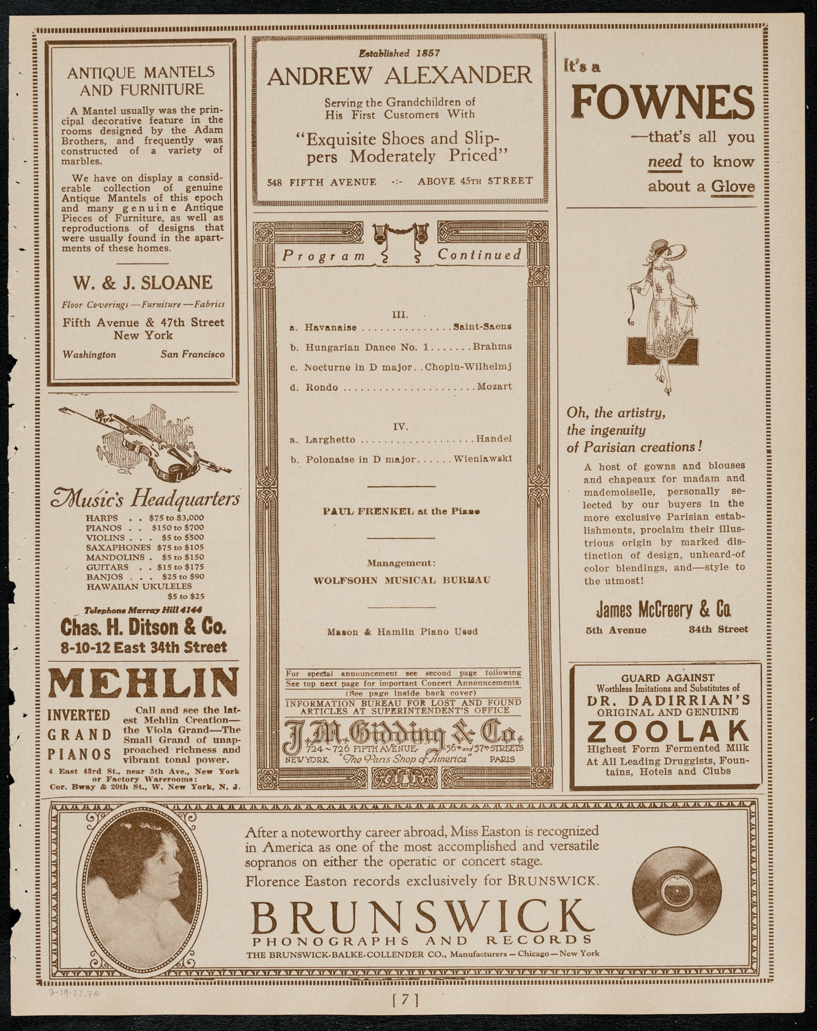 Miron Poliakin, Violin, March 19, 1922, program page 7
