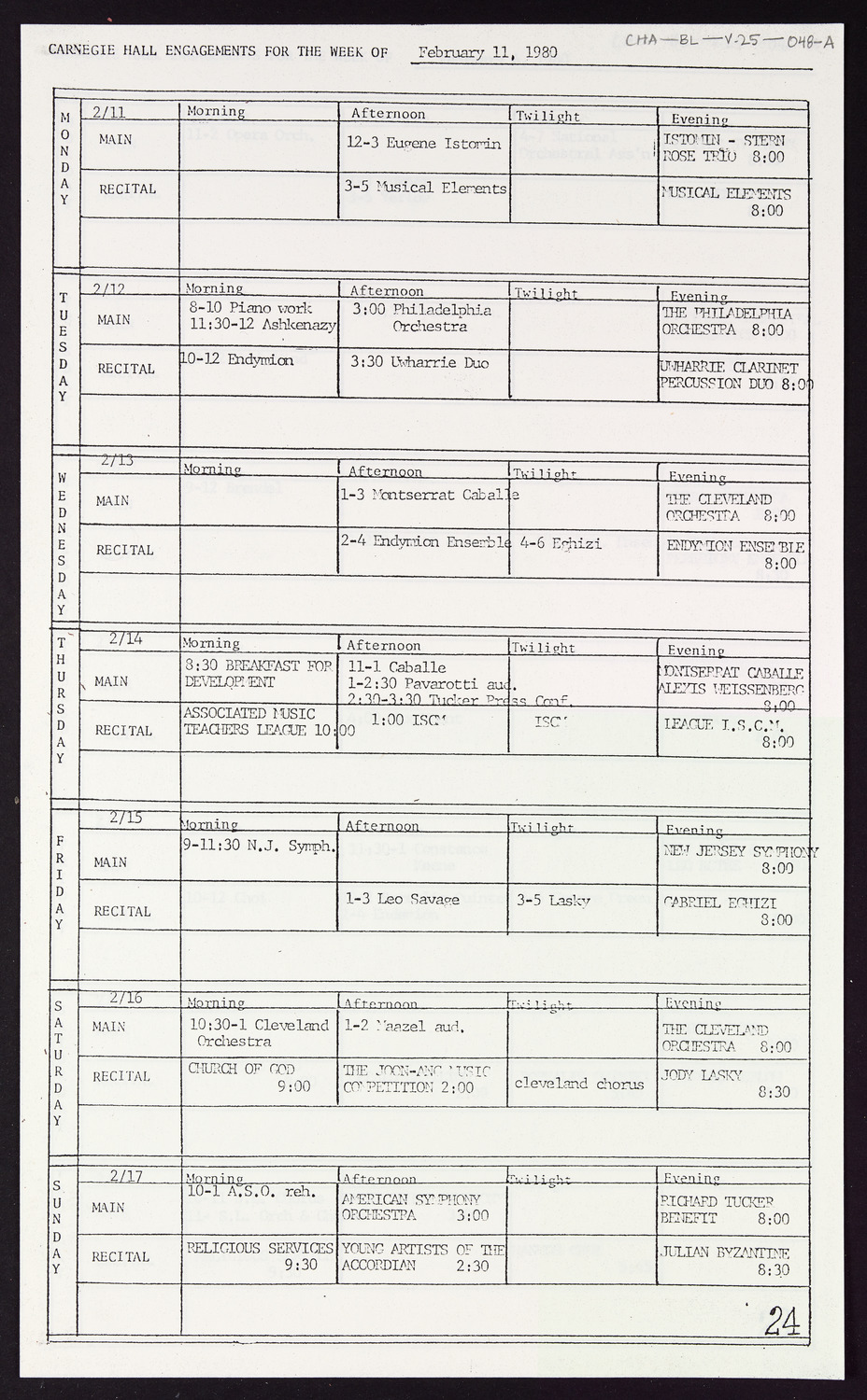 Carnegie Hall Booking Ledger, volume 25, page 48a