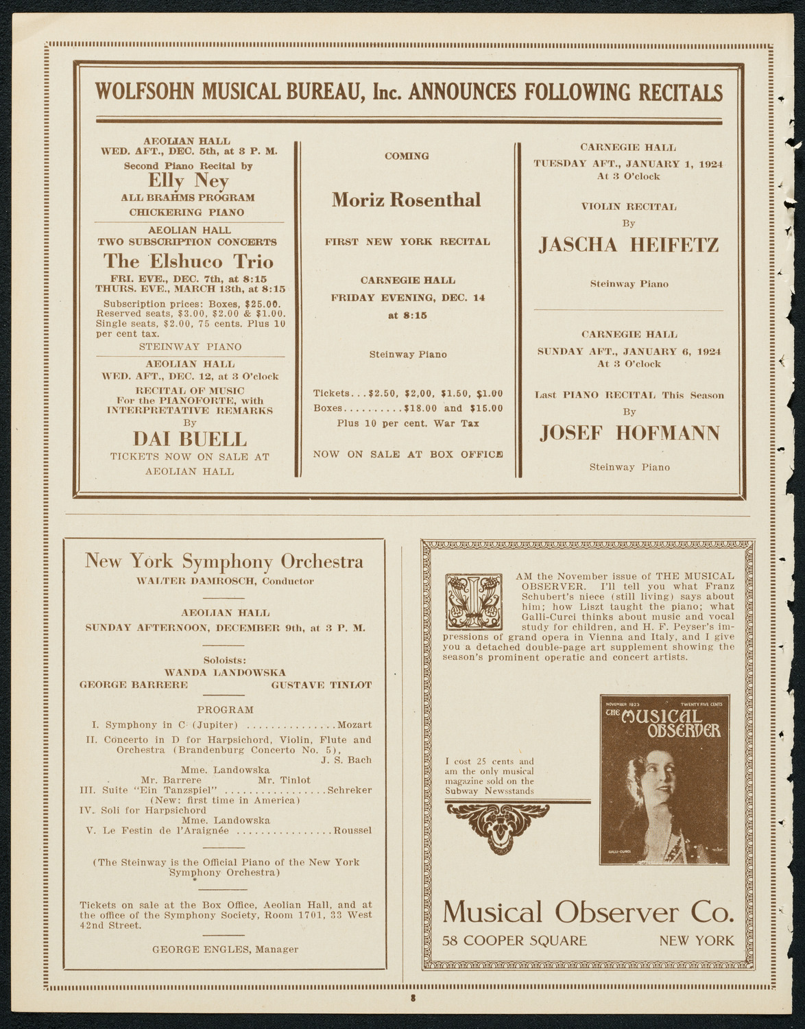 New York Philharmonic, November 25, 1923, program page 8