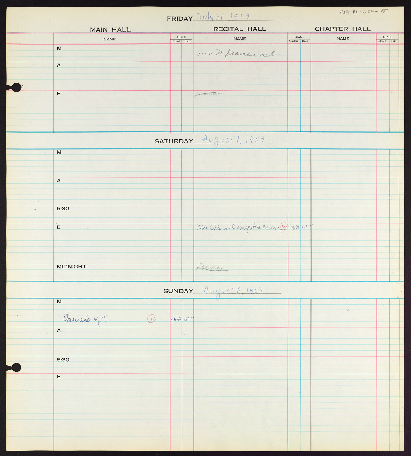 Carnegie Hall Booking Ledger, volume 4, page 89