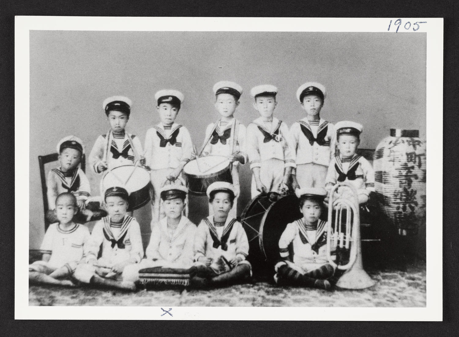 Young Yeichi Nimura with the Junior Band of Suwa, Japan, 1905